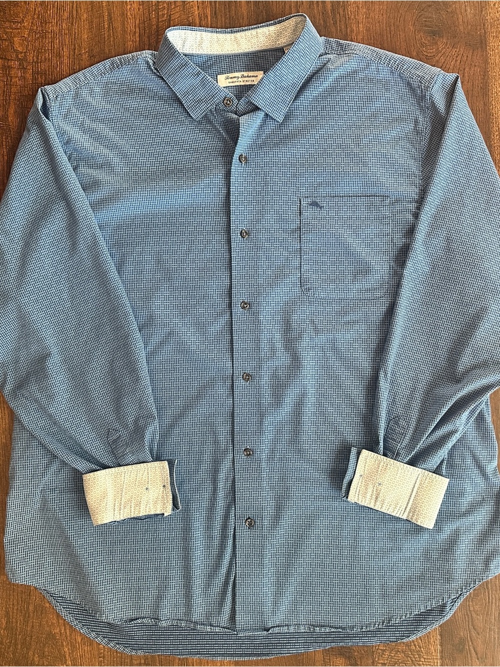 Tommy Bahama Sarasota Stretch Shirt Mens 2XLT Blue Coolmax Button Front